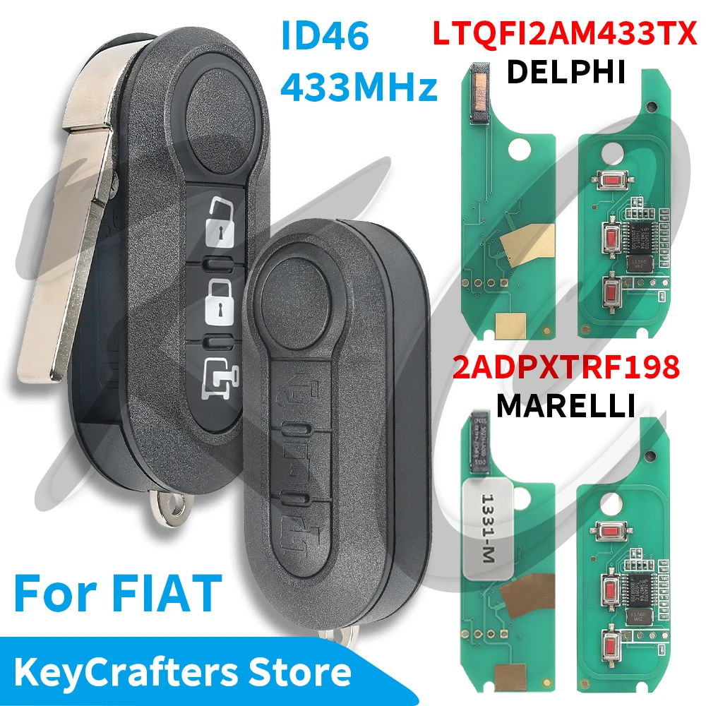 KC Flip Remote Car Key ID46 LTQFI2AM433TX For Fiat 500 Punto Panda Bravo Delphi 500L Ducato Citroen Jumper Peugeot Boxer Marelli