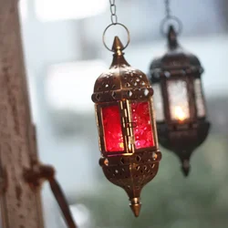 European Iron Hanging Candlesticks Glass Ornaments Creative Wedding Home Morocco Candle Holders