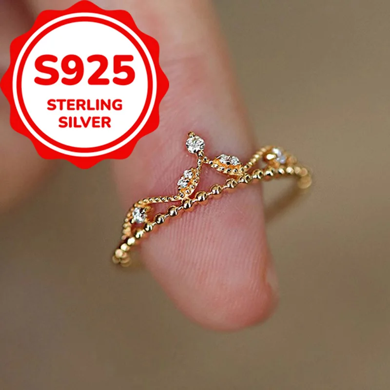 925 sterling silver light luxury temperament crown synthetic zircon adjustable opening ring daily versatile ring