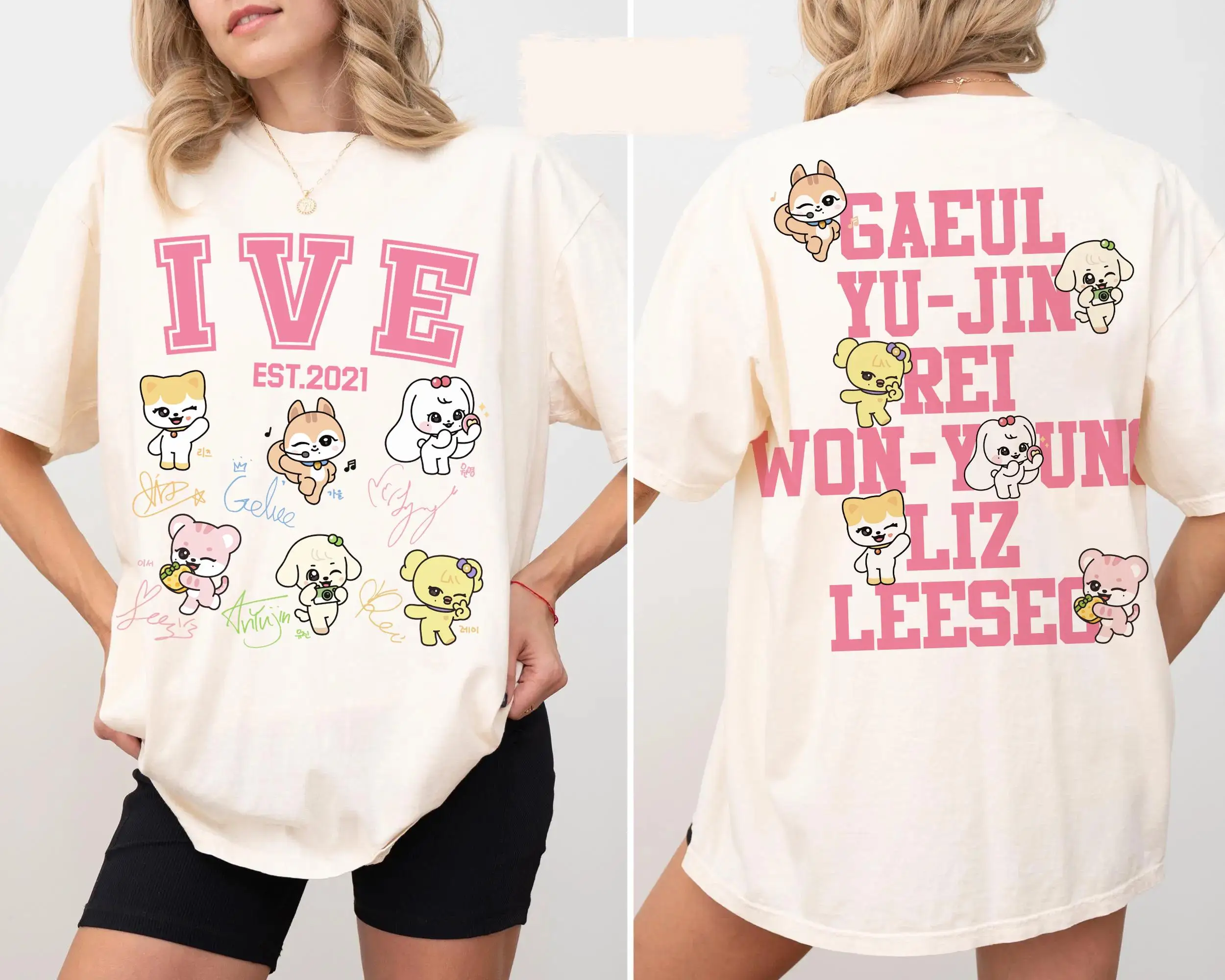 IVE Cute Chibi Shirt Ive Revive Album Shirt 2026 World Tour Show What I Am, KPOP Ive Liz LeeSeo Gaeul Wonyoung Rei Yujin Shirt
