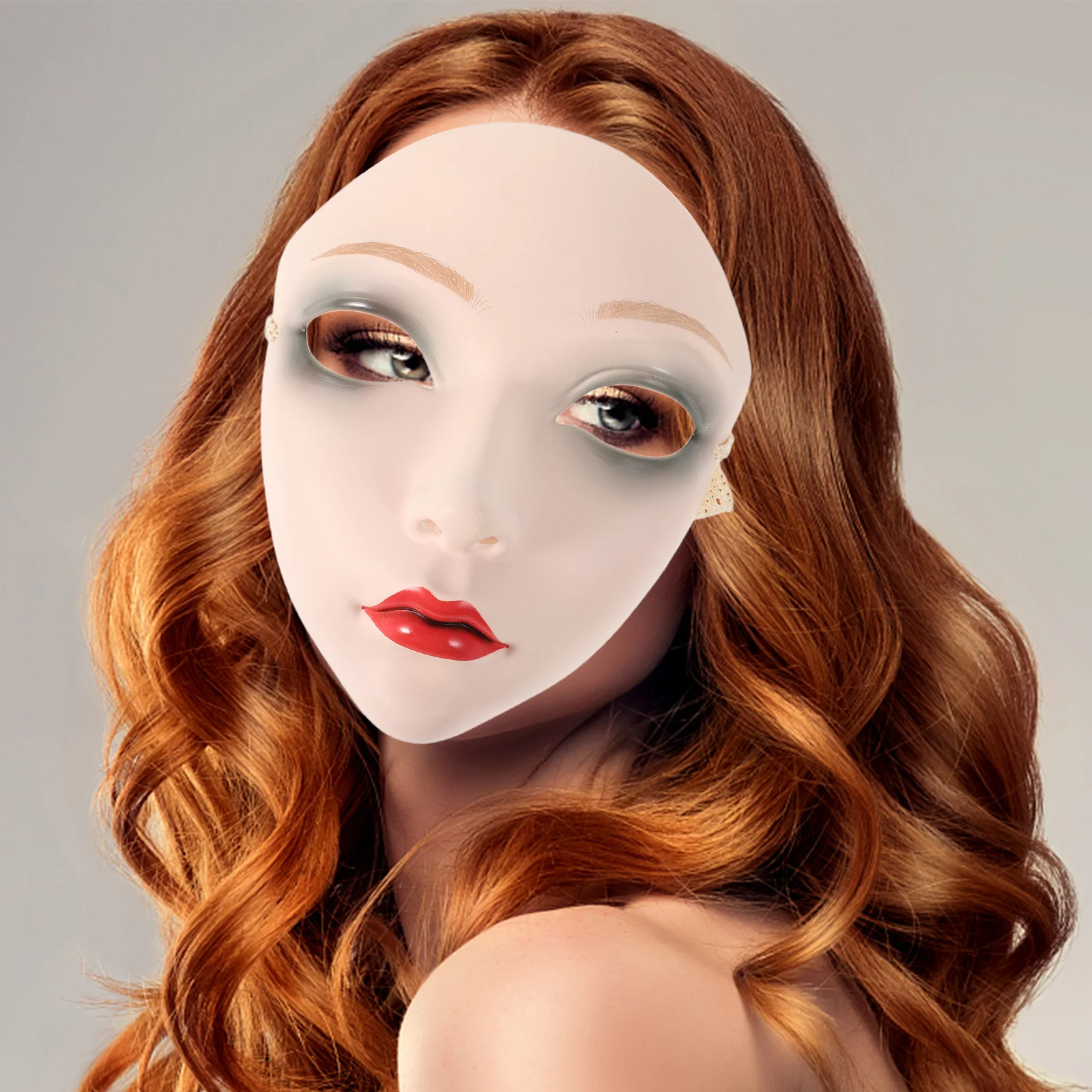 

Vintage White Masquerade Ball Mask for Women Full Face Chinese Style Plastic Halloween Costume Party Carnival Cosplay Accessory