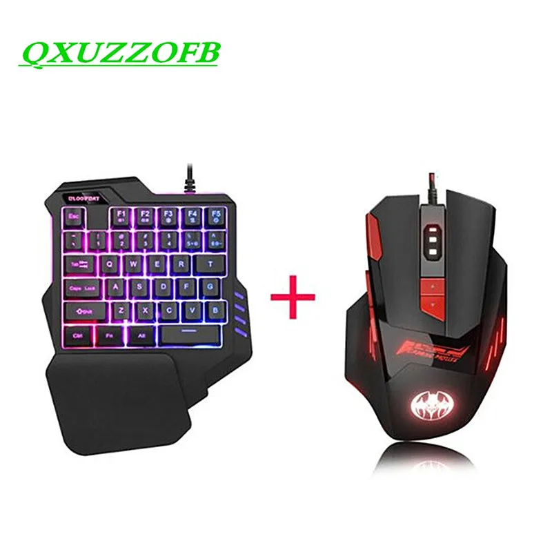 Gaming Keyboard Single Hand Mini Usb Wired 35keys 6400DPI Mouse Combos One Handedly for Mobile Smartphone 7Colors LED Backlight