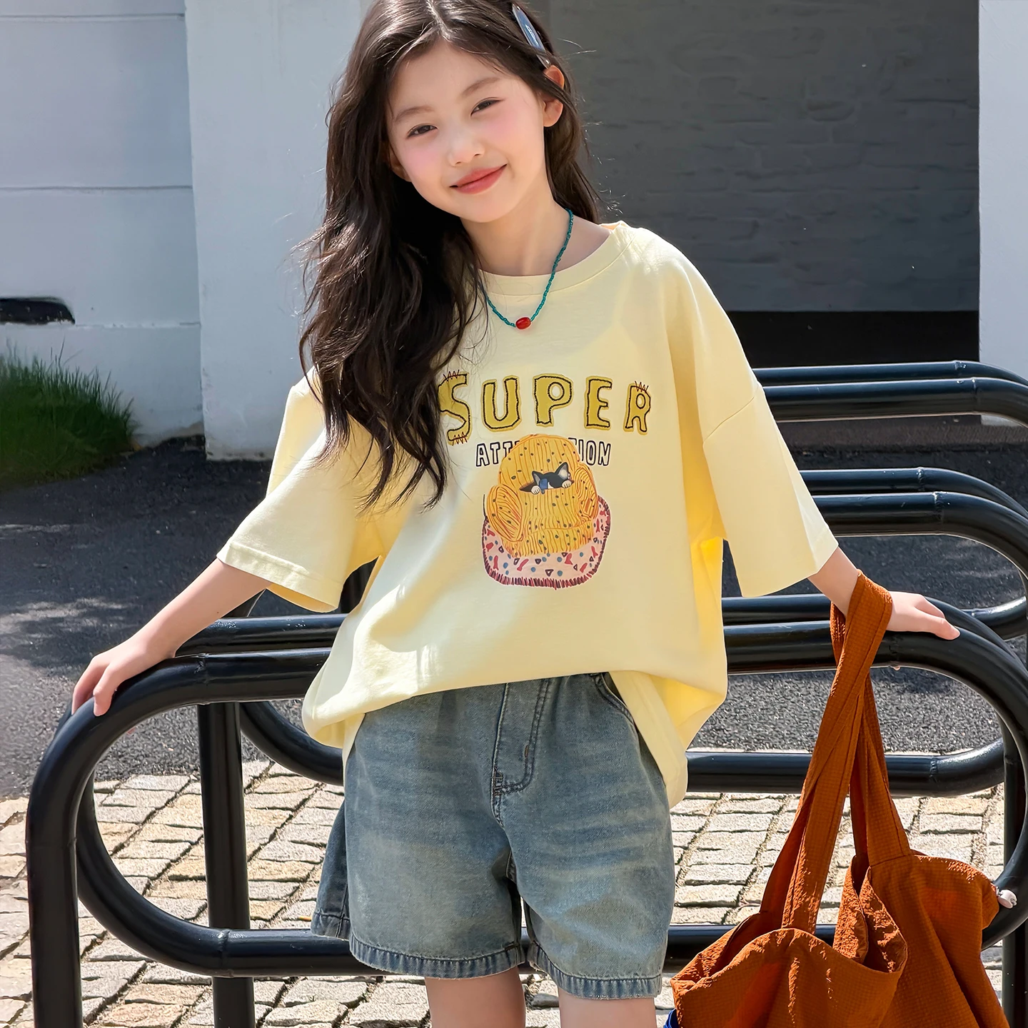 Girls' Korean Style Western-Style Short Sleeve T-Shirt Unique And Beautiful Children's Top