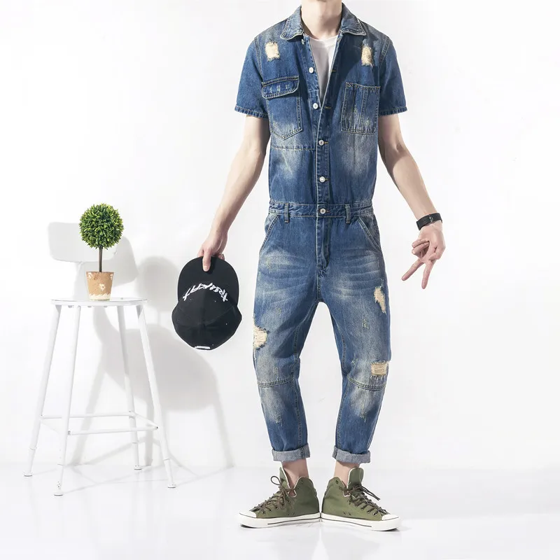 

Retro Waed Denim Overalls Jaet Set for Men Spring Autumn Briti Personali Workwear Jaet Youth ular Summer Anti-so...