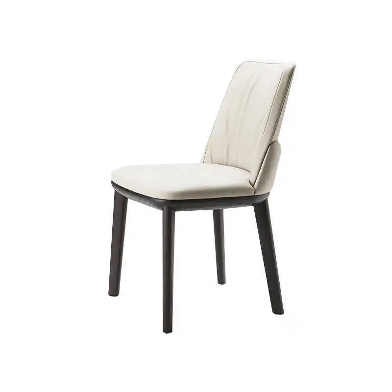 

Italian minimalist dining chair Modern minimalist light luxury high-end leather solid wood dining chair