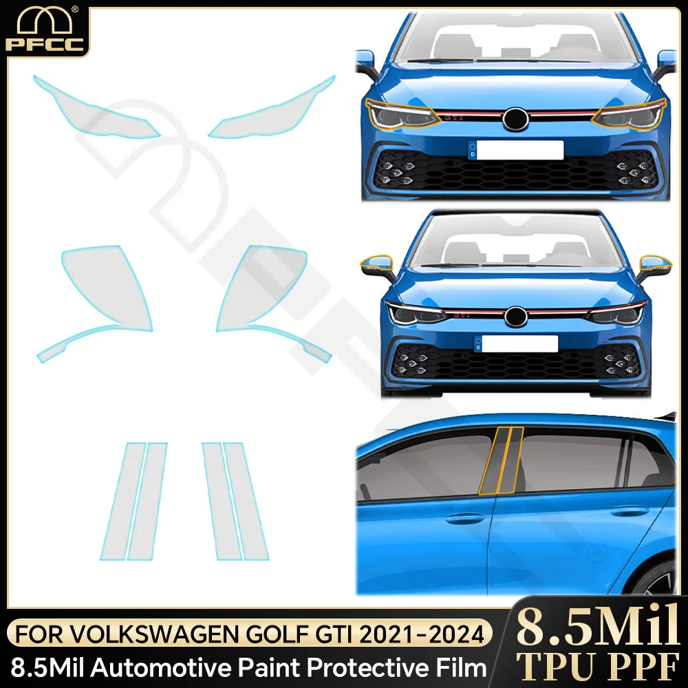 

TPU Headlight rearview film for Volkswagen GOLF GTI 2021 2022 2023 2024 Precut A B Pillars Paint Protection Film Transparent PPF