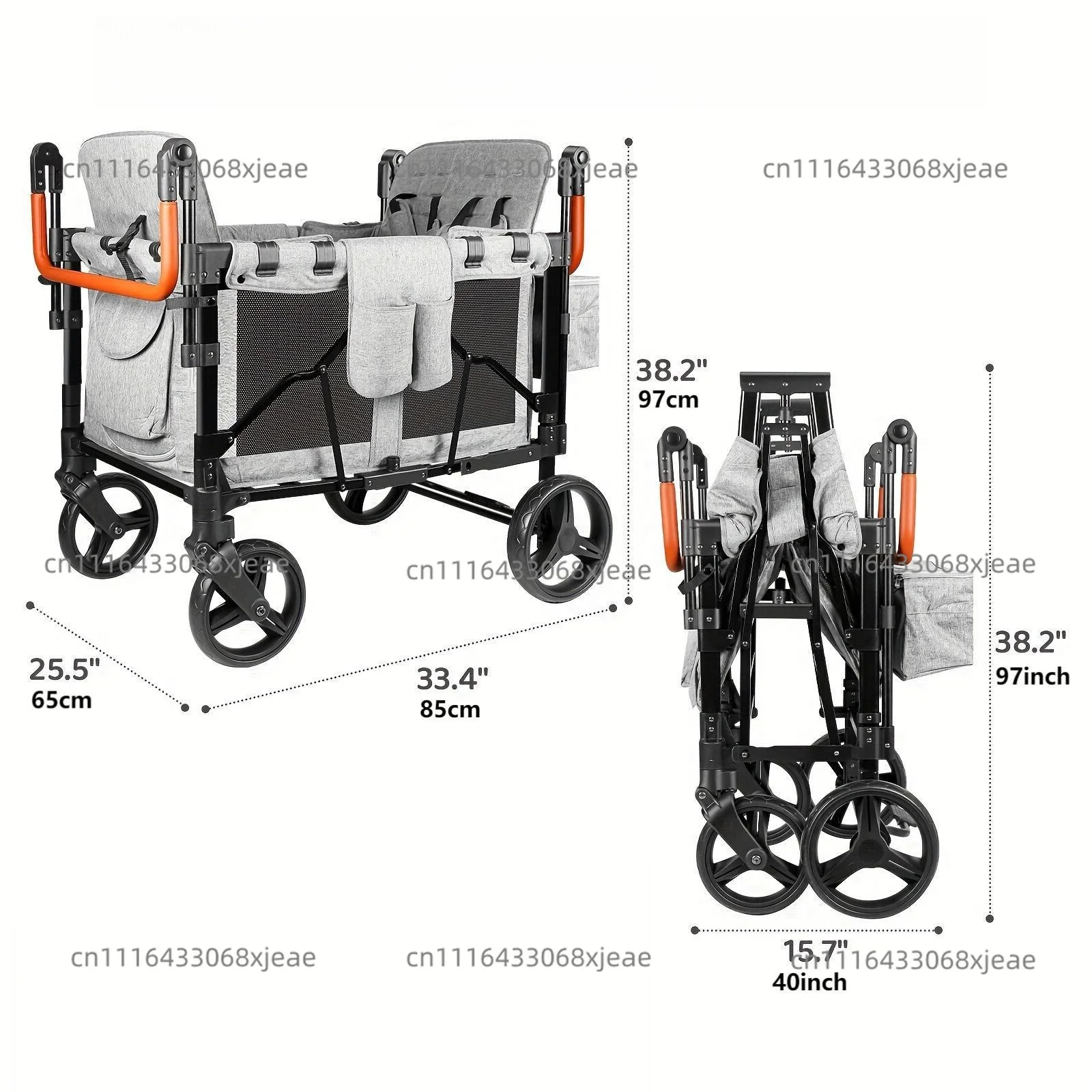 Folding Camping Wagon 2-Seat with Removable Canopy Garden Cart