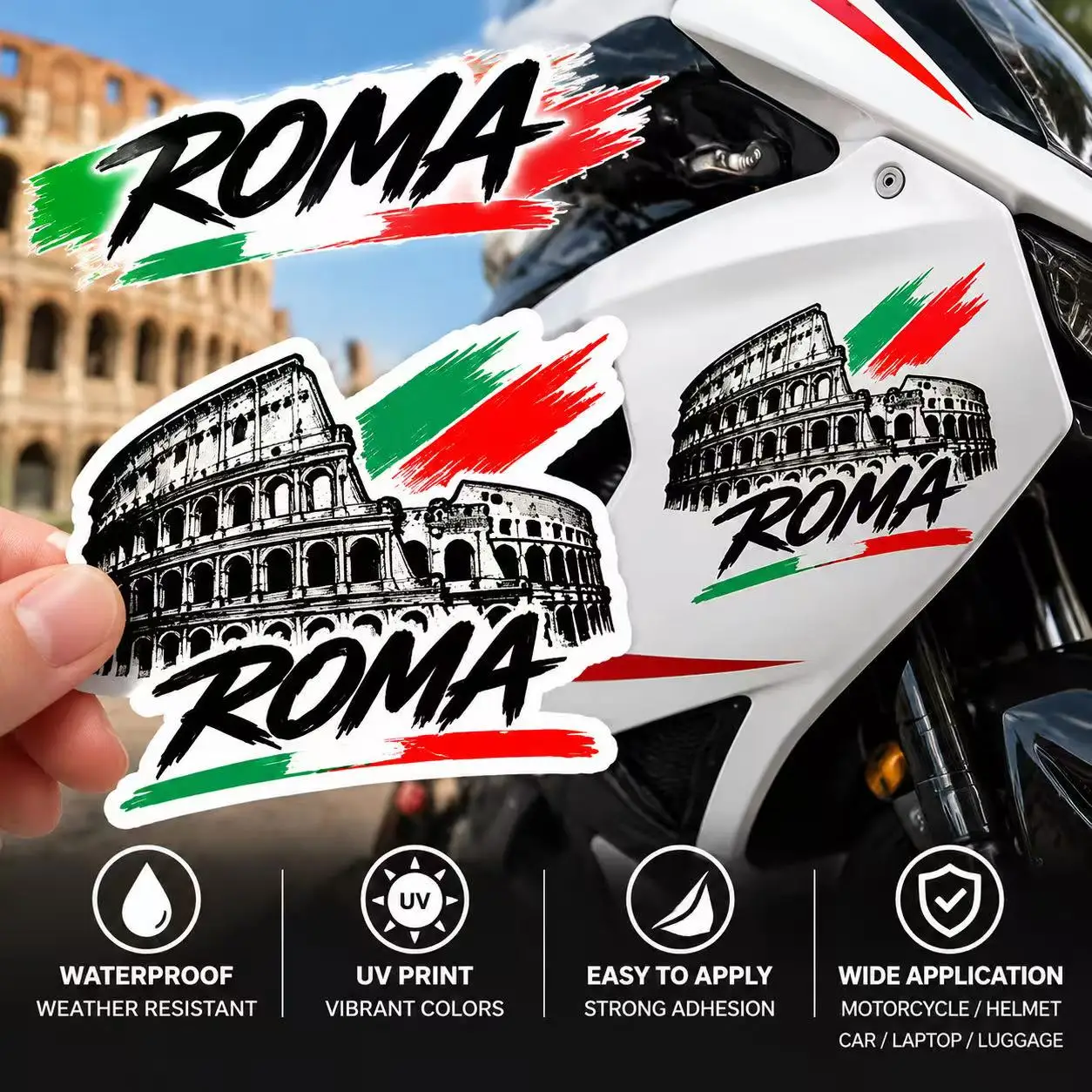 ROMA Colosseum Sticker Decal Italy Flag Waterproof Motorcycle Helmet Fairing Car Decoration Vintage Graphic