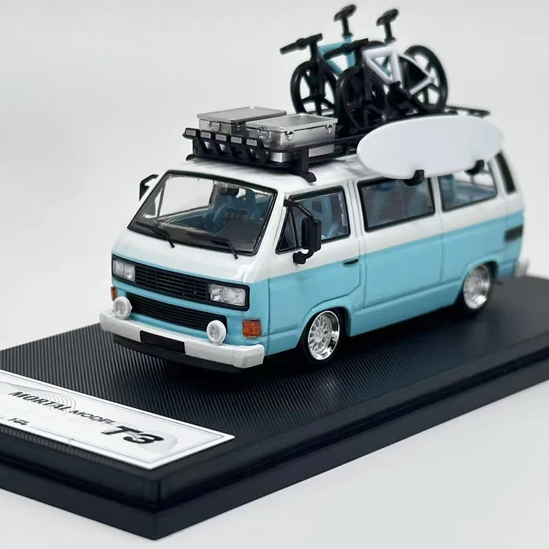 Model samochodu Volkswagen T3 Van w skali 1/64, metalowy model VW T3 z elementami rowerowymi, model kampera, zabawka kolekcjonerska, ozdoba.