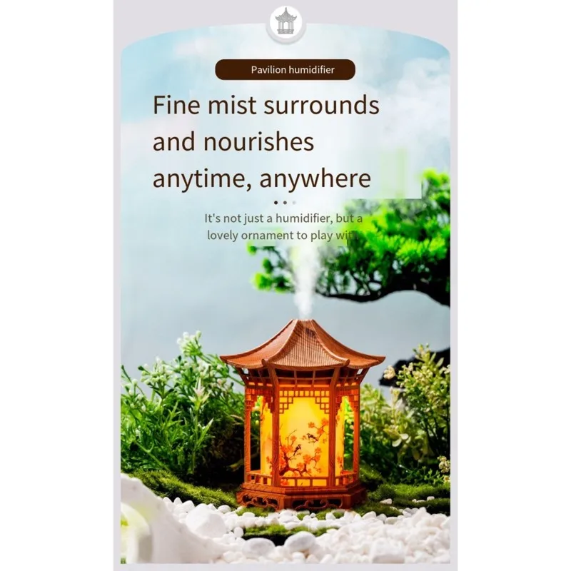 【BRAND NEW】USB Powered, Quiet Operation, Dual Mist Modes- Chinese Pavilion Style Humidifier Featuring Night Light
