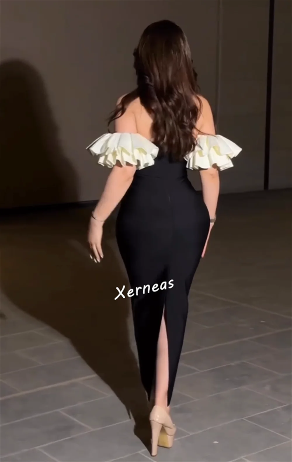 Customized Jersey Beading Pleat Temperament Straight Off the Shoulder Midi Dresses Bespoke Occasion Women's Evening Elegant