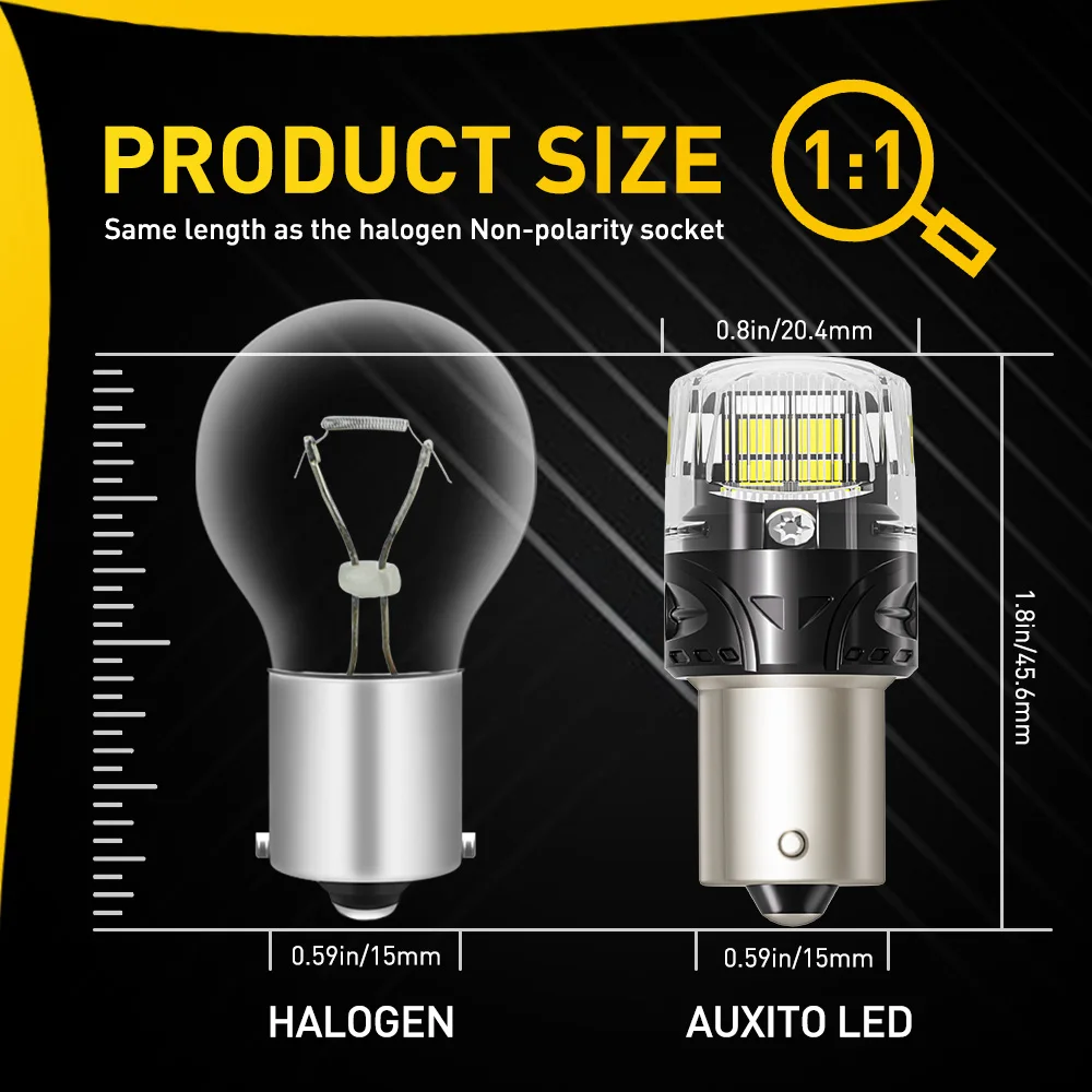 AUXITO 2 قطعة 1156 Ba15s P21 LED الذيل عكس مصابيح كهربائية مع غطاء واضح 6500 كيلو الأبيض ل DRL الفرامل مصباح قيادة 1500LM 12 فولت