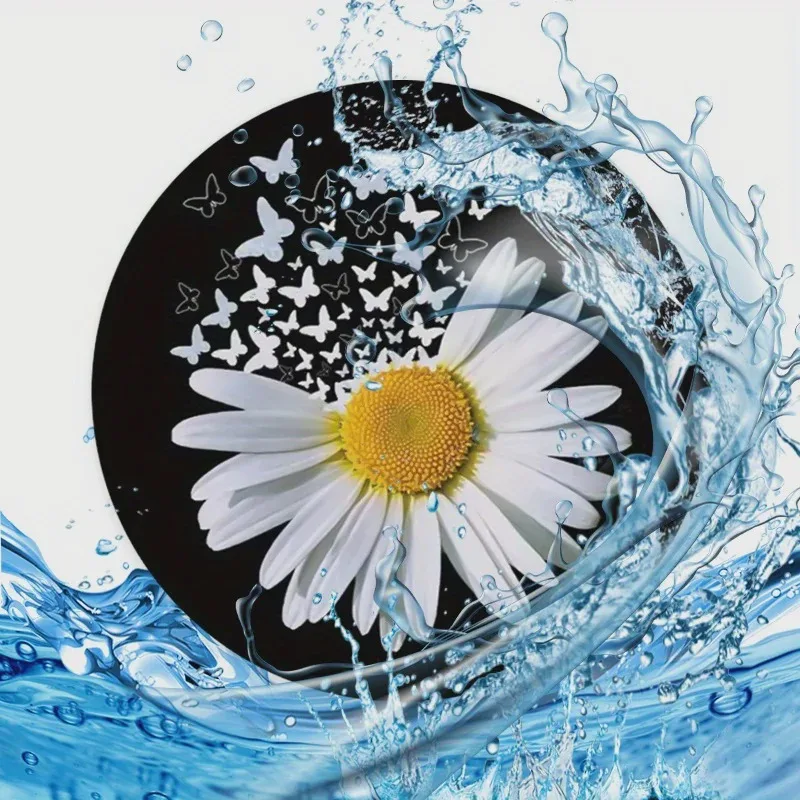 2PCS Car coaster, car water cup insulation pad, high-definition printed creative daisy pattern circular anti slip pad
