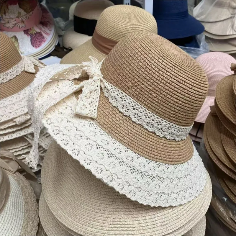 Ribbon hat for women large brim sunshade and seaside vacation