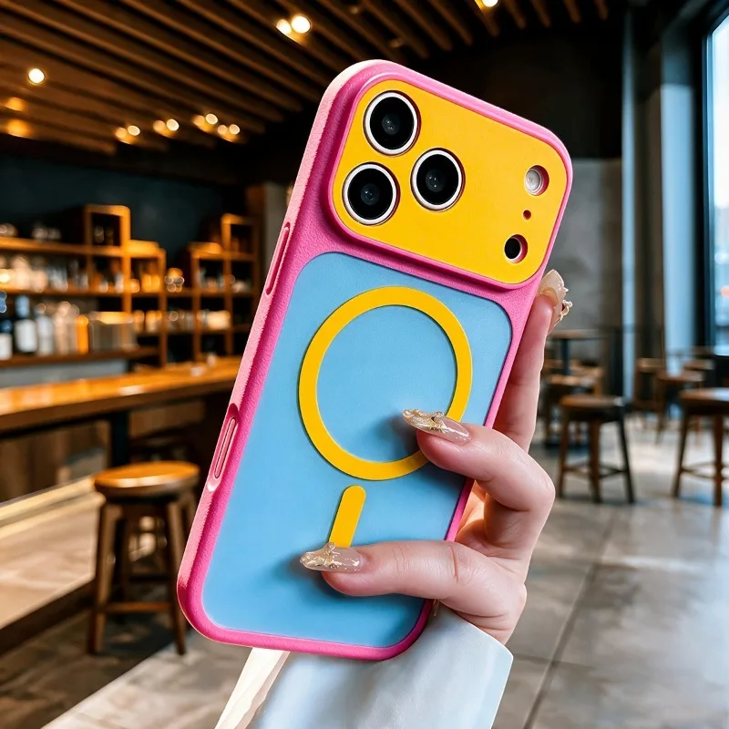 Luxury Candy Color Blocking For Magsafe Phone Case For iPhone 18 17 Pro Max 16 15 14 13 Pro Max Magnetic Back Cover