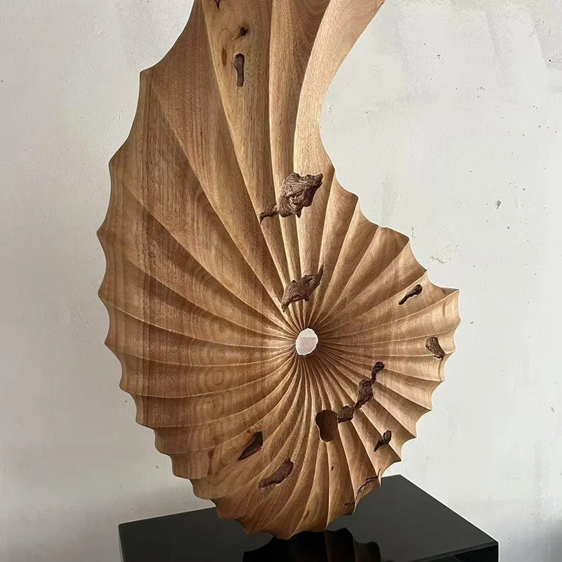 Wooden Abstract Creative Conch Shape Sculpture Handmade Tabletop Decoration Interior Ornament