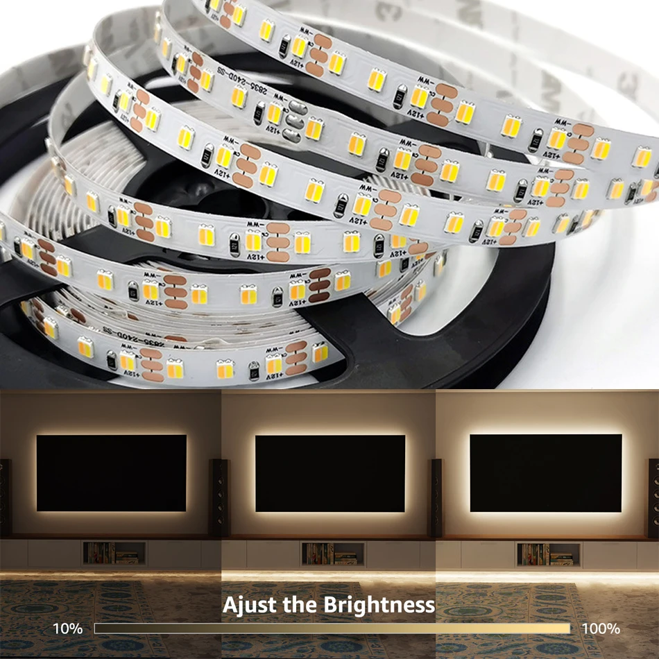 2 w 1 podwójny kolor 2835 SMD ct LED Strip 12V 24V 120LED/M niewodoodporny elastyczna lampa Bar 5m/roll 6000K 4000K 3000K ciepły biały