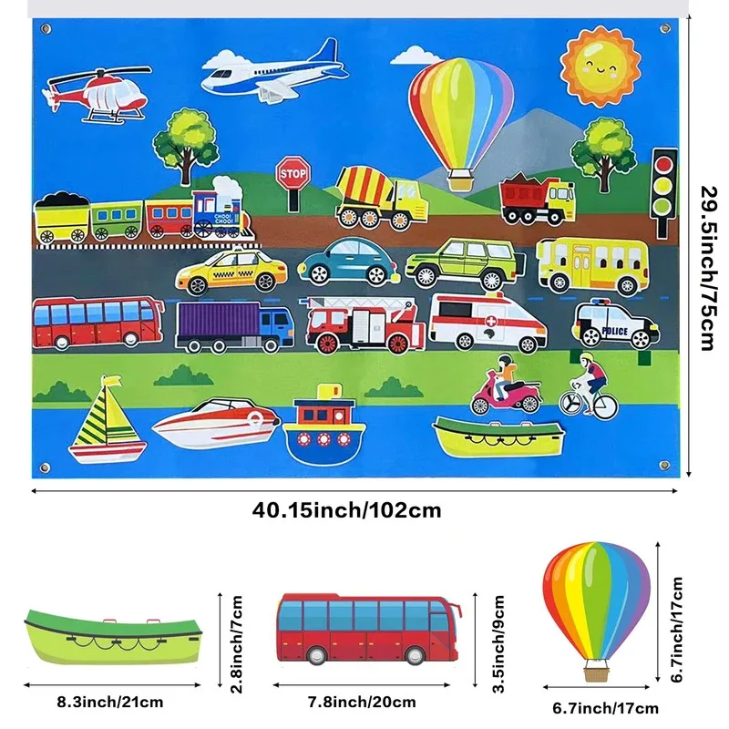 Ensemble de planche d'histoire en feutre pour Train urbain et trafic, Kit de jeu interactif d'apprentissage précoce, jouet éducatif Montessori pour enfants