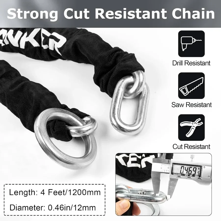 Heavy duty motorcycle chain lock with 2 keys designed for secure locking of bicycles motorbikes mopeds and scooters featuring a