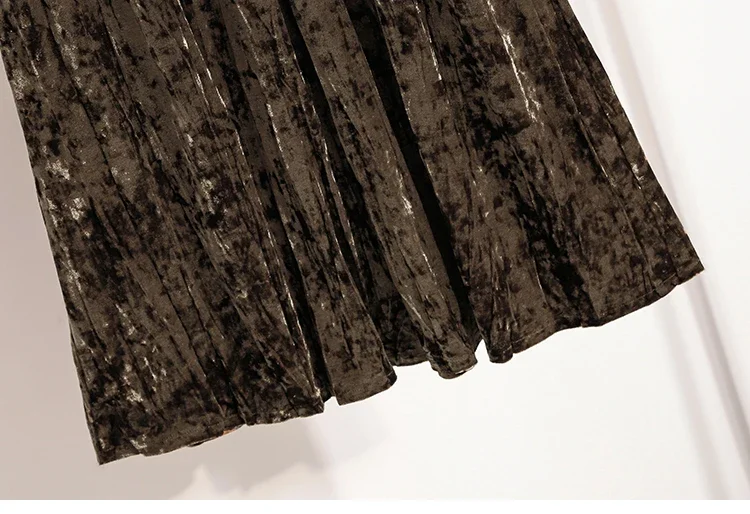 Burgunderroter Plissierter Samt-Midi-Rock für Damen, A-Linie, Herbst/Winter 2026, Vielseitig, Figurbetont, Mittellang, Lässig, Vielseitige Halbrocke – Detail 27