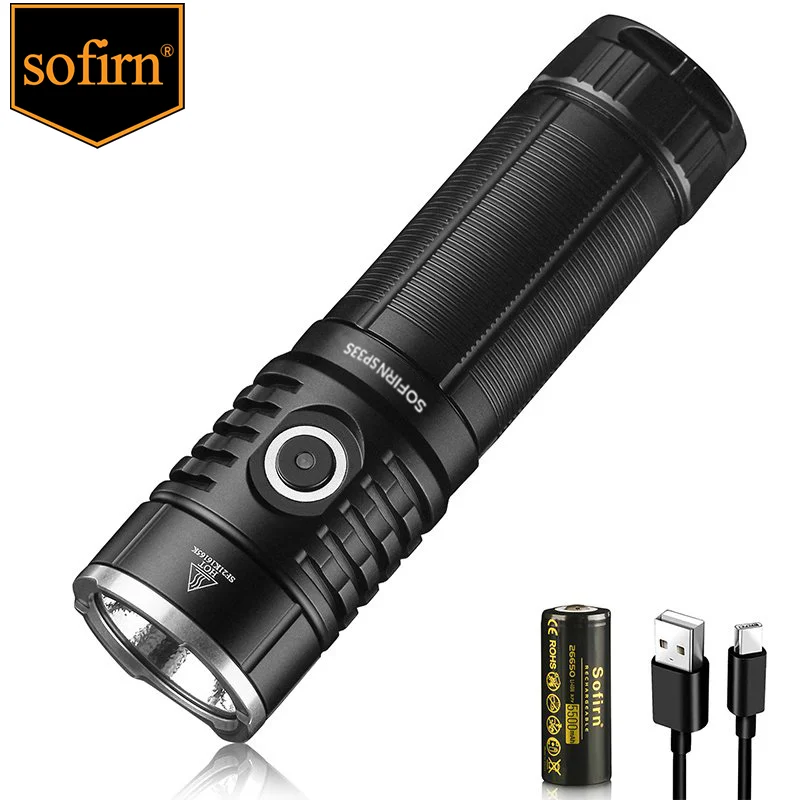 Sofirn SP33S XHP70.2 LED Flashlight 5000lm Powerful 26650 Lantern USB C Rechargeable TorchLight for Hunting/Fishing/Outdoor