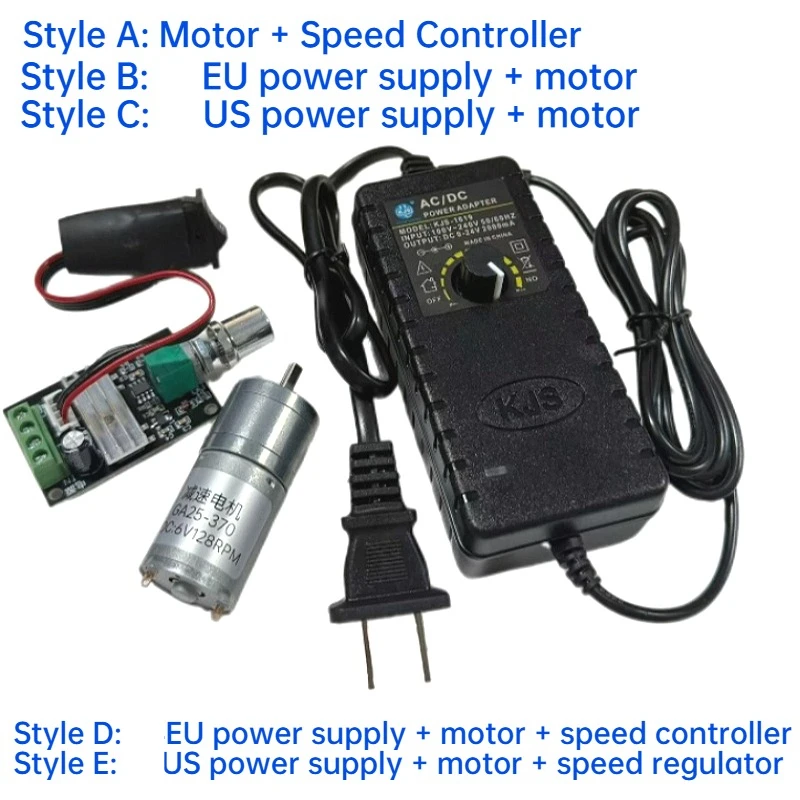 GA25-370 Kleiner Poliermotor mit Gleichstrom-Drehzahlregelung, Einstellbare Geschwindigkeit, Ausgestattet mit Netzteil und Drehzahlregler (12V, 24V)