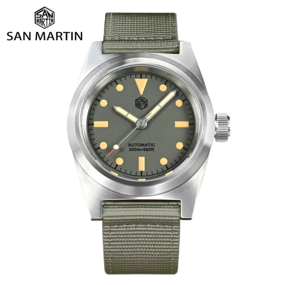 San Martin 38MM Automatic Mechanical Watch YN55A Self-Wind Wristwatches Diver Sapphire C3 Luminous 20Bar Waterproof SN0029C