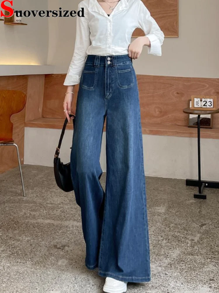 

High Waisted Straight Vintage Jeans Retro Women's Casual Baggy New Vaqueros Streetwear Straight Wide Leg Washed Denim Pants