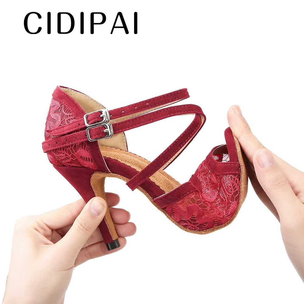 CIDIPAI Lace Mesh Latin Dance Shoes Woman Tango Salsa Samba Performance Ballroom Dance Heels Indoor Party Shoes Women Sandals