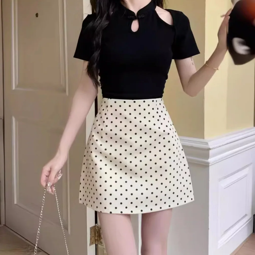 

Grey White Polka Dot Skirt Women's 2026 Spring and Autumn New Hip Skirt A-word Short Skirt