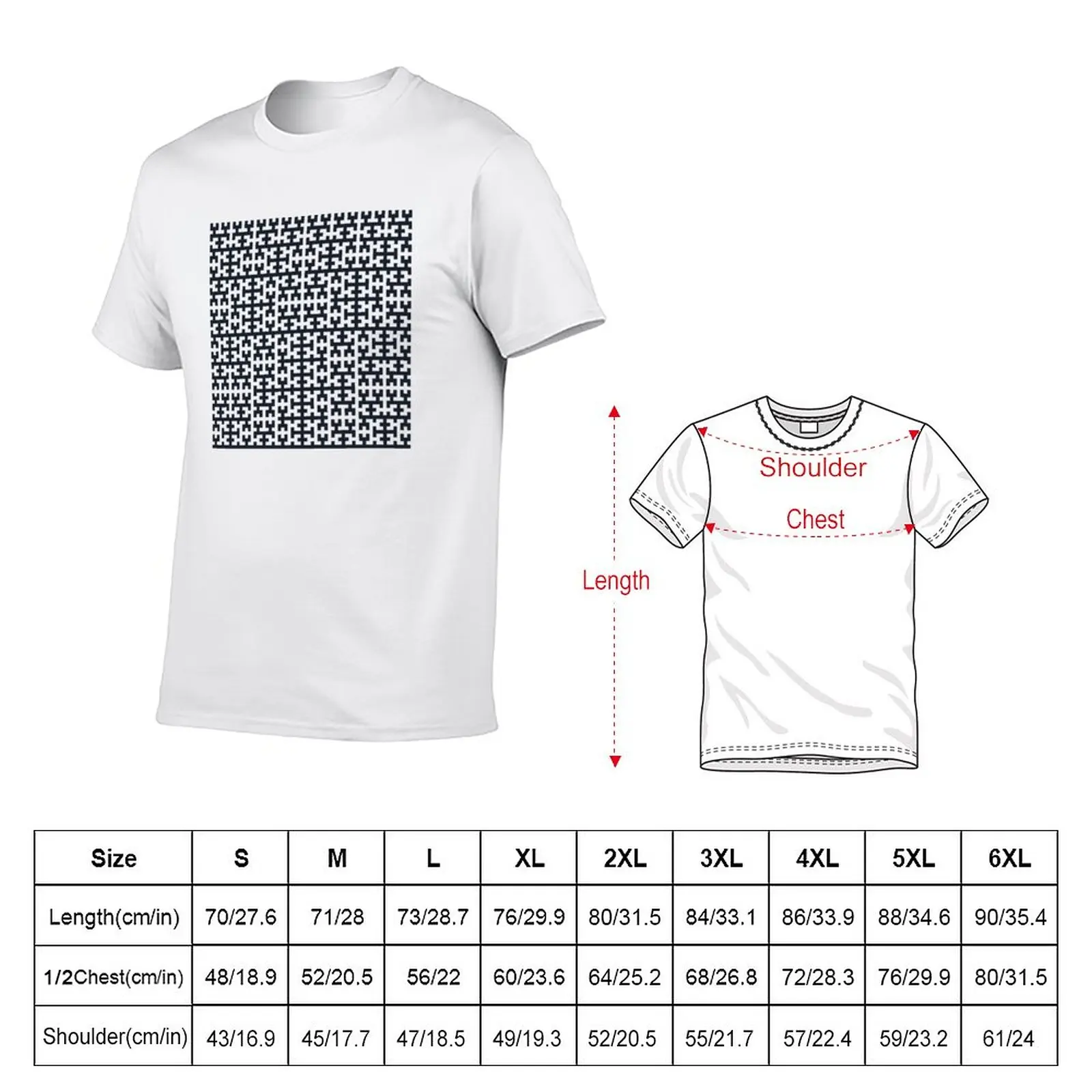 New Hilbert Curve Fractal - Filled T-Shirt custom t shirt T-shirt short aesthetic clothes black t-shirts for men