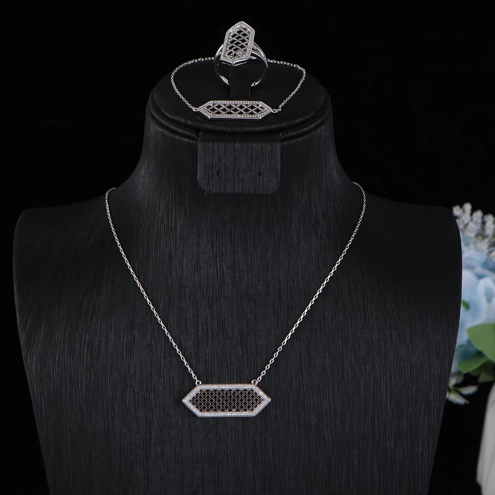 

New Trendy 3PCS Necklace Bracelet Ring Jewelry Set For Women Wedding Party Full Zircon Dubai Bridal jewelry Set Gift S441