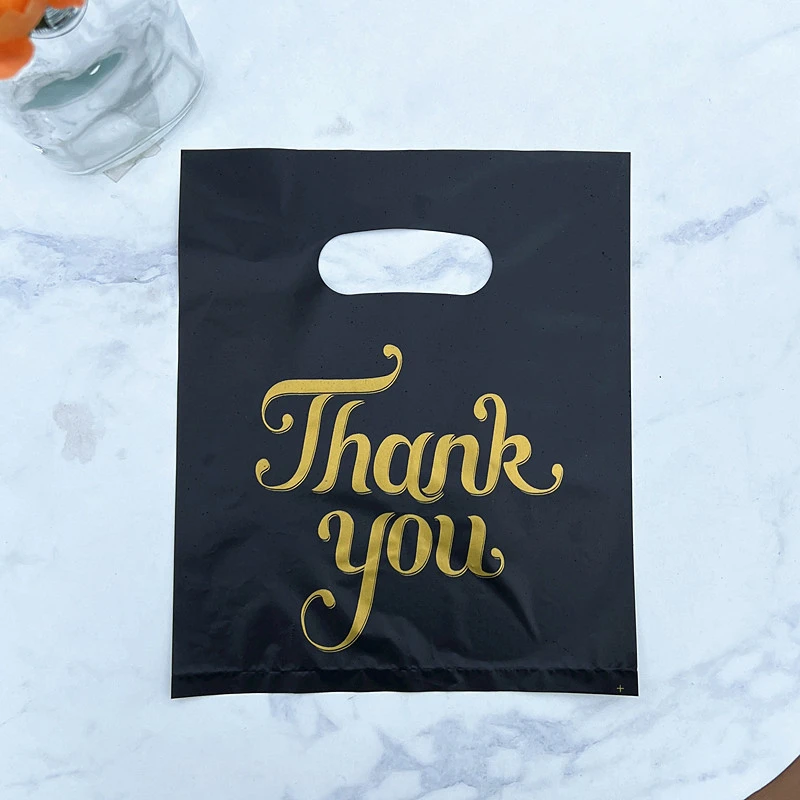 Thank You Plastic Gift Bag Black Shopping Packing Bags For Small Business Store Candy Jewelry Wedding Party Birthday Wholesale