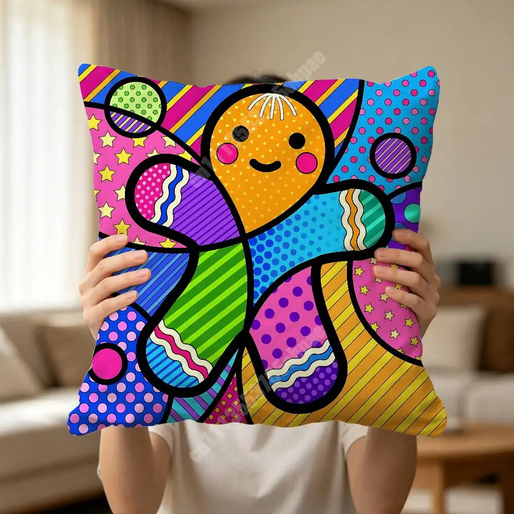 R-Romero Britto-S Style Painting Pillow Cover Cushion Case Sofa Couch Modern Apartment Decor Family Furnishing