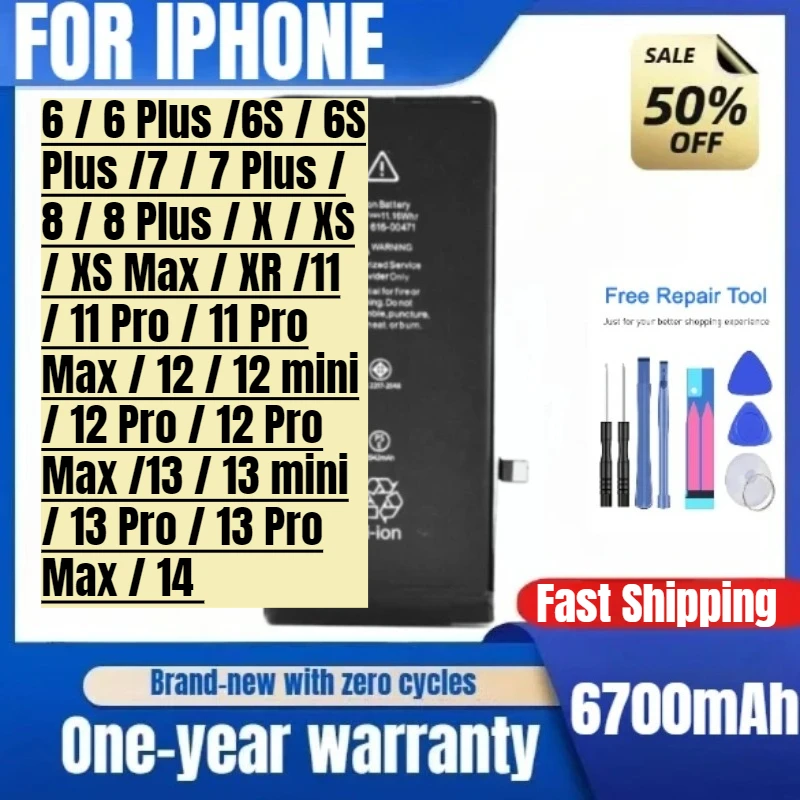 

For IPhone Battery 12 Large Capacity 7plus/8P/iPhonex Battery 7th Generation XSMAX/13/5S/14 Replacement Batteries with Tools