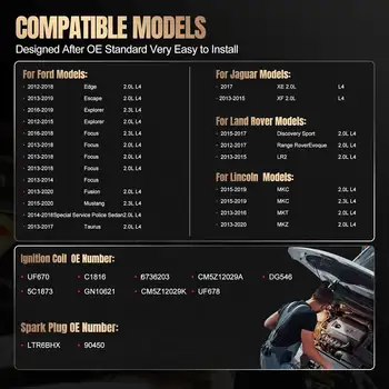 4件組 UF670 點火線圈組和火星塞,適用於福特 Focus、Fusion、Explorer、Edge、Escape、Mustang、EcoSport、Taurus 2012-2020 8 最佳銷售 福特翼搏 - №1