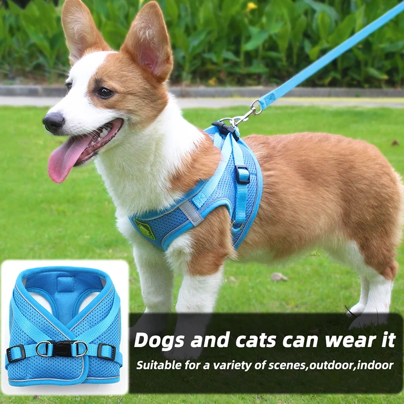 Reflective Pet Dog Harness Vest With Walking Lead Leash Adjustable Puppy Cat Breathable Mesh Chest Strap For Small Medium Dogs