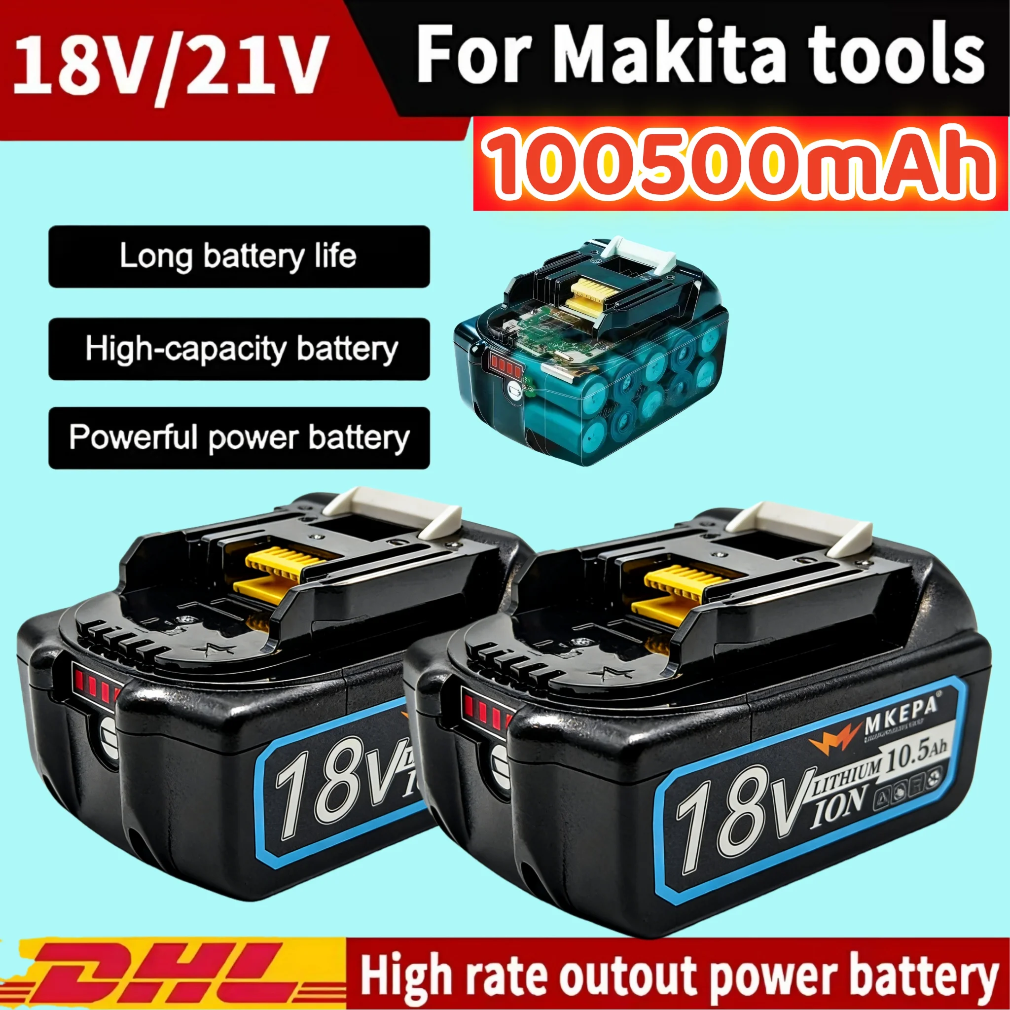 

Suitable For Makita 18V 10500mAh Rechargeable Power Tool Batteries,18V Makita Li-ion Batteries,Replacing LXTBL1830 BL1860 BL1850