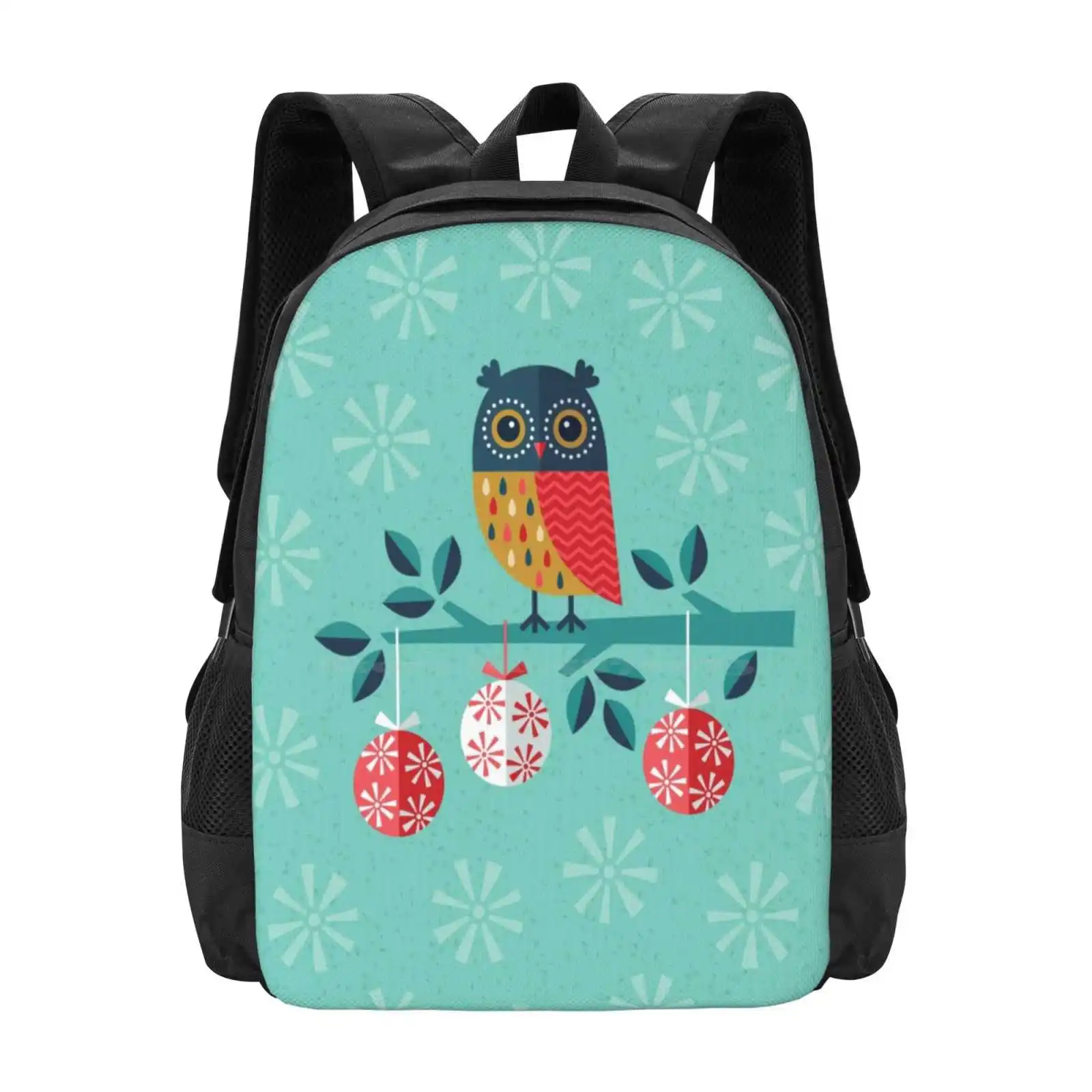 Whoo-Hoo It'S Christmas! Hot Sale Schoolbag Backpack Fashion Bags Christmas Xmas Owls Bird Cartoon Animals Pet Nature December