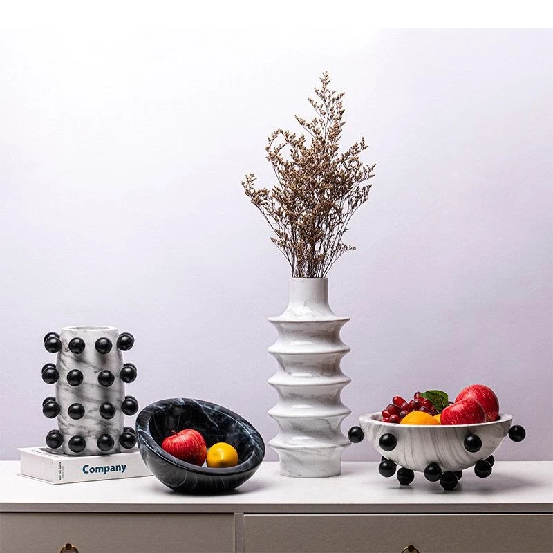 Marble Pattern Abstract Crafts Vase Desk Decoration Artificial Flowers Decorative Floral Arrangement Resin Flower Vases
