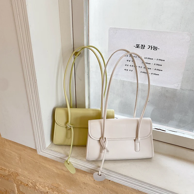 Yellow Shoulder Underarm Bag Women 2024 Spring/Summer New Fashionable French Texture PU Shoulder Bag  Elegant pendants Handbag