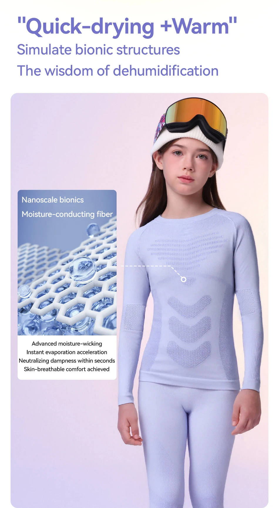 COPOZZ Ski-Thermo-Unterwäsche-Set für Mädchen und Jungen, Kinder, Winter, Outdoor, schnell trocknend, weich, solide, neues Ski-Kleidungsset, Sport – Detail 11