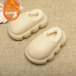 Children Plus Velvet Slippers with Heel Slip-on Child Slipper Kids Beautiful Fashion Non-Slip Indoor Outdoor Light Bread Shoes