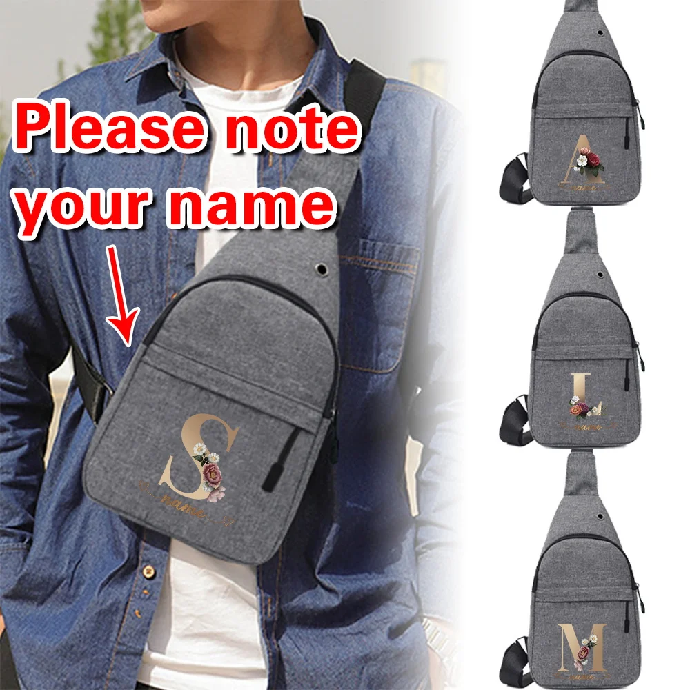 

Personalized Customization Rose Gold Letter Men's Gray Chest Bag Multifunctional Casual Crossbody Bag Men's Shoulder Bag