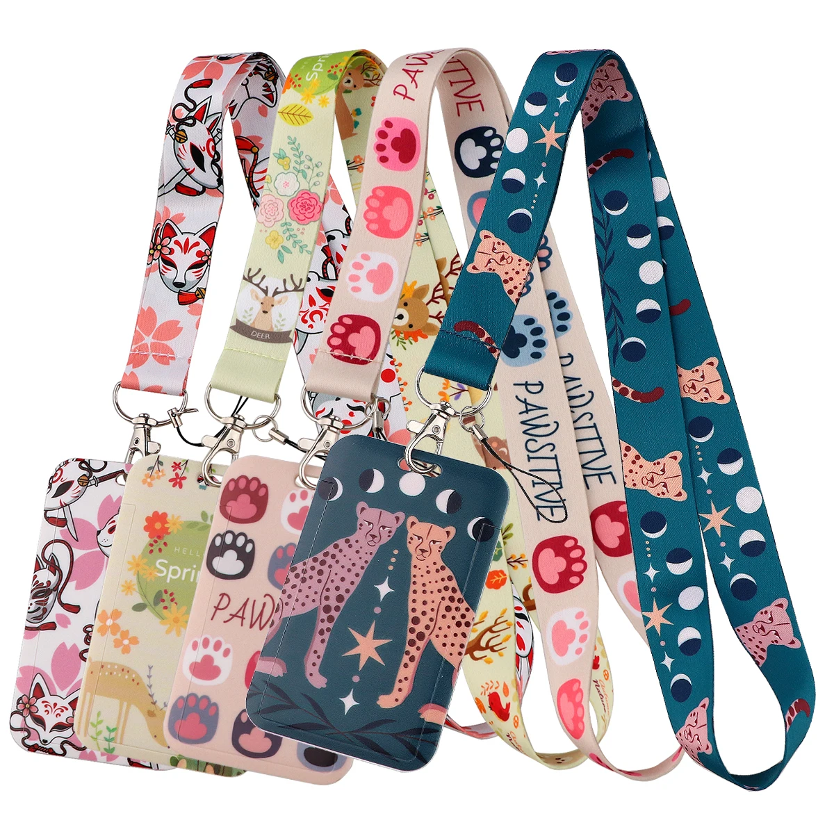 Cute Paw Credential Holder Leopard and Deer Lanyard for Key ID Card Gym Phone Straps USB Badge Holder Keychain Accessories Gift