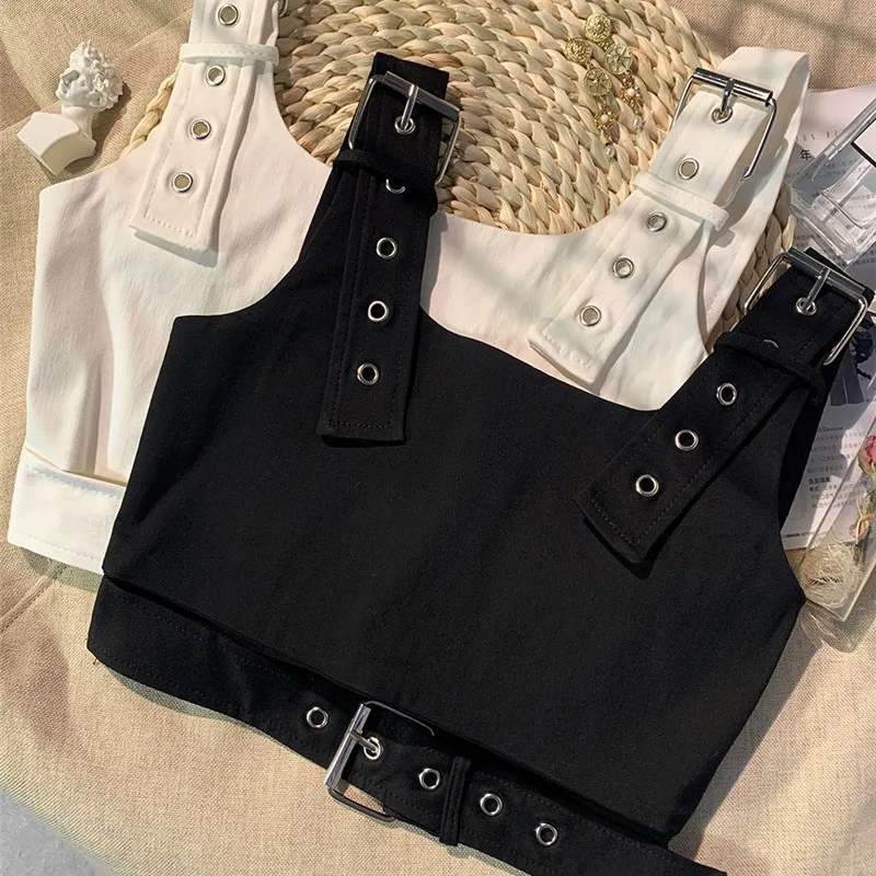 

Crop Top Korean Fashion Summer All-match Solid Color Workwear with Exposed Navel Short Vest Kids Clothes Girls