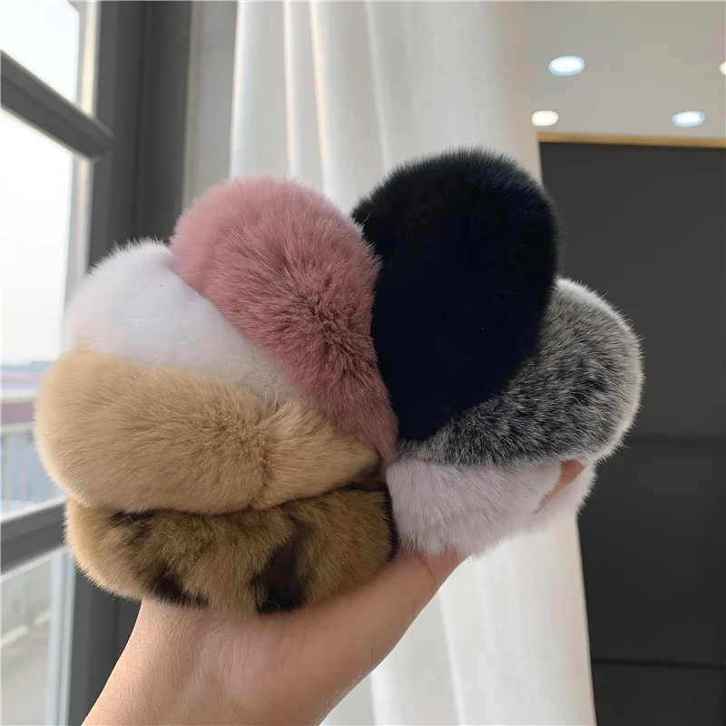 Fashion Winter Furry Rabbit Fur Scrunchies Elastic Hair Bands Women Girls Soft Solid Ponytail Holder Hair Ties Hair Accessories