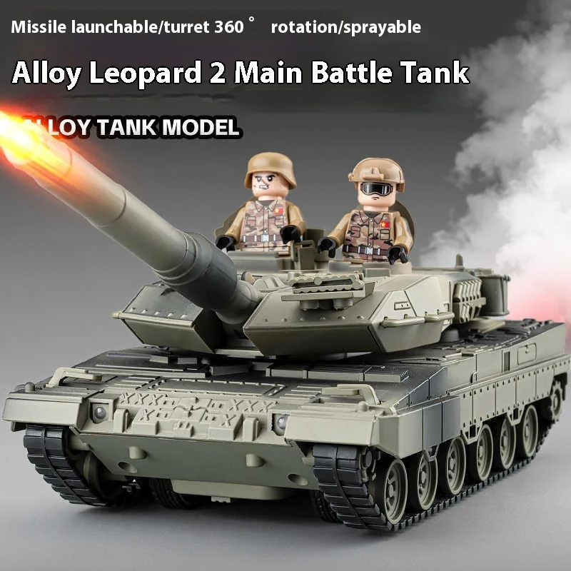 Leopard 2, carro armato da battaglia principale T99a, modello di veicolo spray in lega, veicolo blindato cingolato di simulazione, auto giocattolo per bambini con accessori