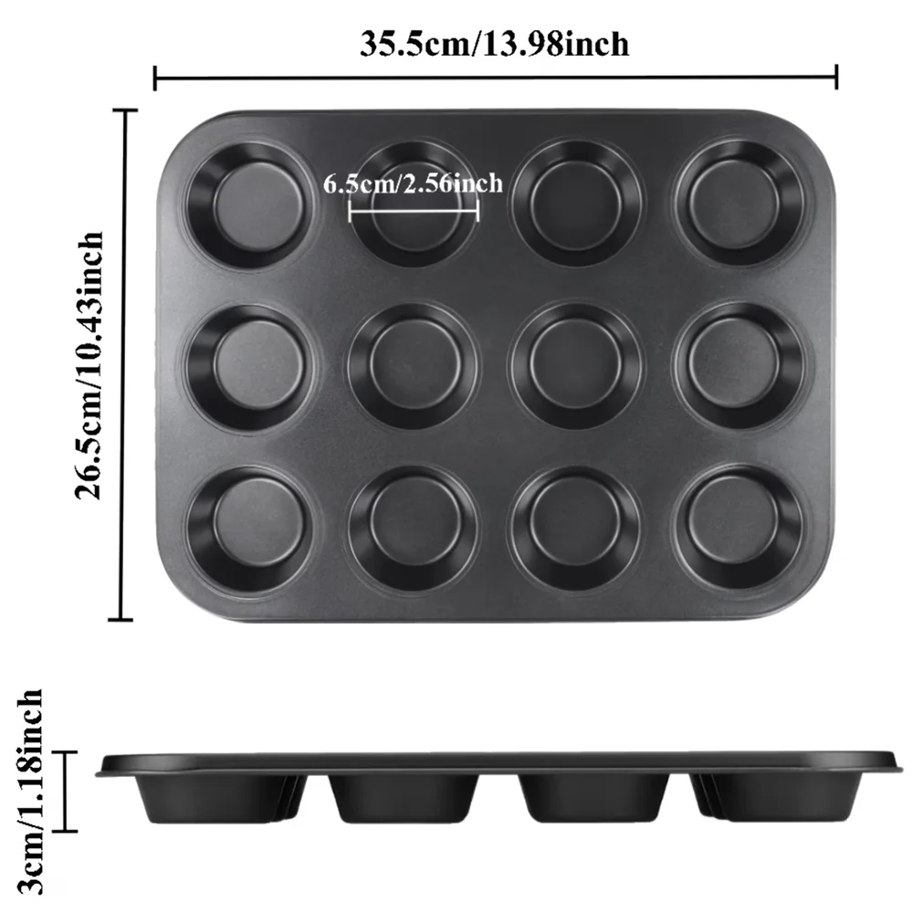 Premium Carbon Steel Muffin Pan,Non-Stick Cupcake Baking Pan,Cupcake Tray,Suitable for Oven Baking Cheesecake,Mille-Feuille