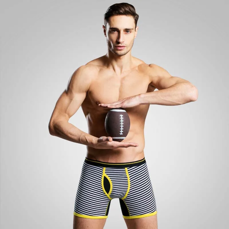 High quality men\'s trendy mid length striped underwear, fashionable pure cotton sexy mid length underwear, flat corner shorts